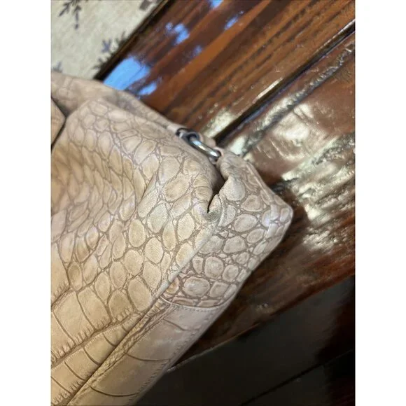 Coach Ashley (2011) Leather Croc Carry all Tote Bag Purse Camel Beige - Picture 6 of 16